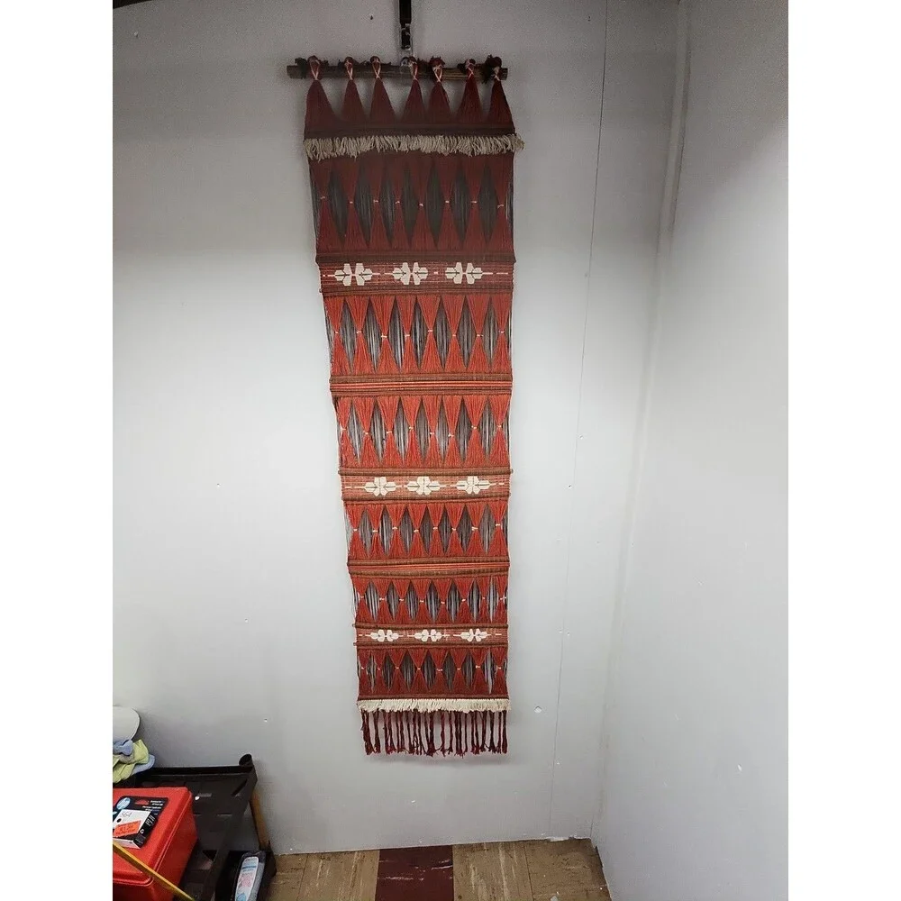 Vintage South American Macrame Woven Wall Hanging Natural Fiber Boho Hippy 1970s